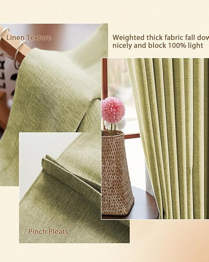 Textured Linen Pencil Pleats 100% Blackout Curtains for Bedroom/Living Room Blackout Curtains 63 Inches Long, Energy Saving Window Treatment Curtains,100Wx63Lx2,Lemon