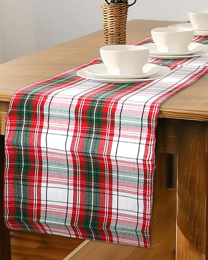 Urban Villa Christmas Table Runner Christ Check Table Runner 14”x72” 100% Cotton Over Sized Runner Heavier Quality Table Runner for Christmas Celebrations Dining Wedding Dinner Parties Everyday Use