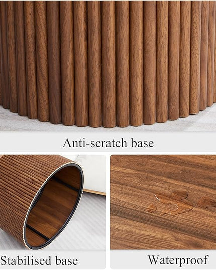 Fluted Round Nesting Coffee Table Set of 2, Mid Century Modern Wood Coffee Table and End Table Set, Minimalist Center Tables Circle Side Table for Living Room, Office(Walnut)