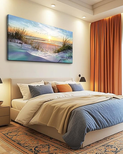 Canvas Wall Art For Living Room Large Size Wall Art Decor For Bedroom Blue Ocean Beach Landscape Paintings Poster Prints Artwork Office Decorations Seascape Wall Pictures Modern Room Home Decor Works