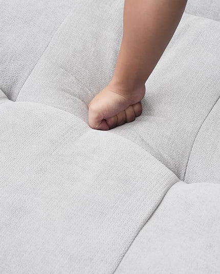 JACH Modern Ottoman Seat for Living Room, Linen Fabric Ottomans, Minimalist Foot Stool, Comfy Breathable Footstool for Living Room Apartment (White)