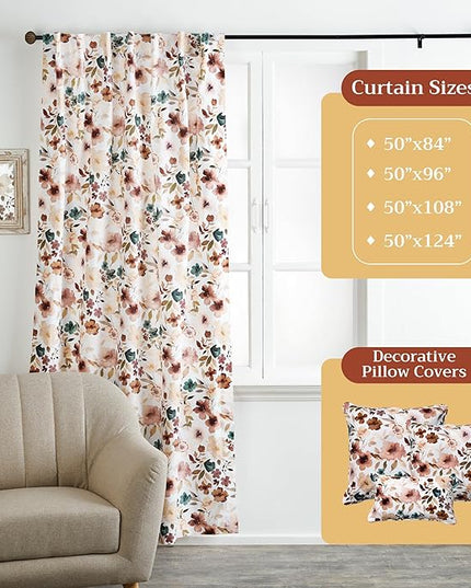 Maison d' Hermine Curtains for Living Room 100% Cotton 108 inch Length One Panel Light Filtering Curtains for Bedroom Windows with Rod and Loop Pockets Drapes (Blossom Florie, 50" W x 108" L)
