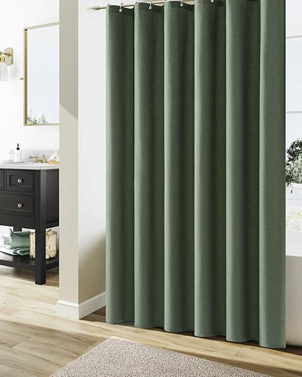 Naturoom Olive Green Shower Curtain, Neutral Linen Boho Farmhouse Rustic Vintage Country Spring Summer Themed Bath Decor Weighted Fabric Green Minimalist Cloth Shower Curtains for Bathroom, 72Wx72H