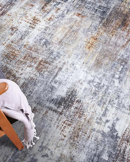IOHOUZE Round Area Rug 3 Ft Circle Entryway Rugs Round Washable Door Mat Indoor Entrance, Non Slip Circle Front Door Rug, Printed Abstract Faux Wool Floor Carpet for Foyer Porch Sink, Orange Grey