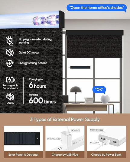 Kincmo Motorized Blinds with Remote,100% Blackout Motorized Roller Shades Work with Apple Homekit,Alexa,Google, Custom Electric Blinds with App,Voice Control (Eclipse Black)