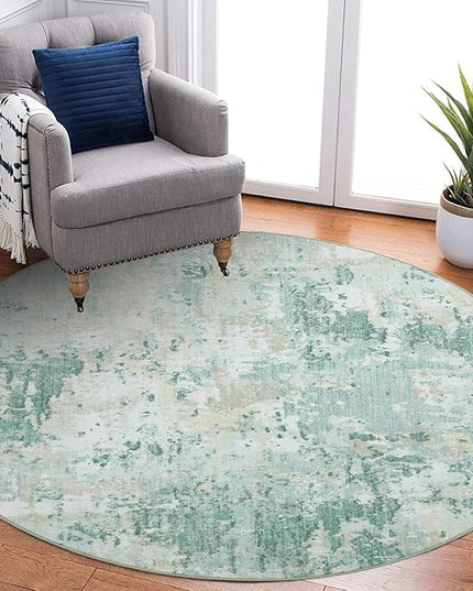 Modern Abstract 4x4 Round Area Rug Non Slip Non Shedding Rug Low Pile Stain Resistant for Bedroom Living Room Office Dining Room,Green