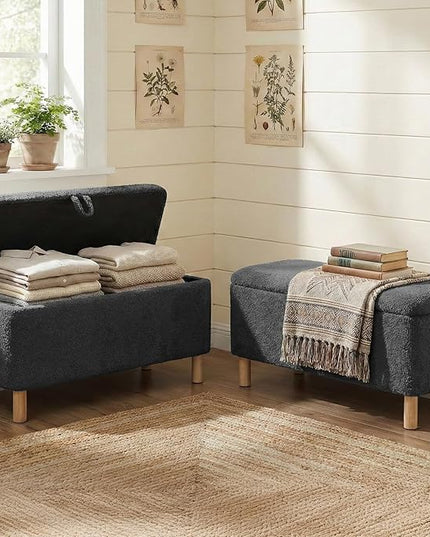 Ottoman with Storage, Storage Ottoman Bench, Entryway Bench, End of Bed Bench with Wood Legs for Bedroom, Living Room, 2PCS,Dark Grey