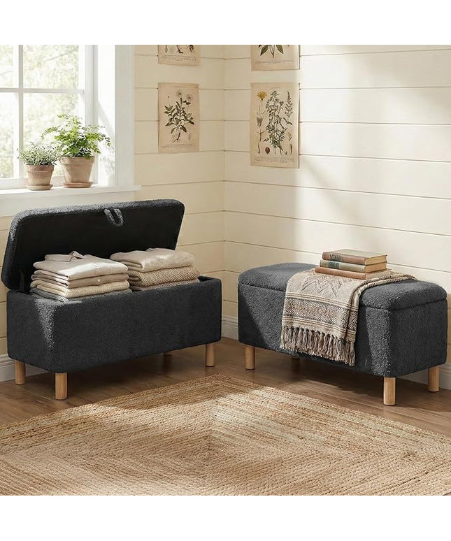 Ottoman with Storage, Storage Ottoman Bench, Entryway Bench, End of Bed Bench with Wood Legs for Bedroom, Living Room, 2PCS,Dark Grey