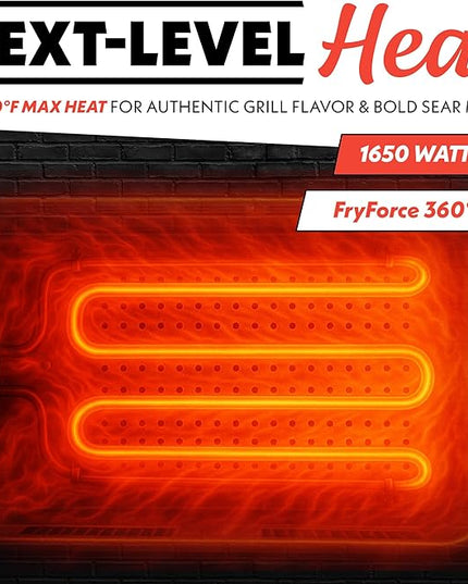 Gourmia Smokeless Indoor Grill & Air Fryer with Recipe Book – Electric Grill for Indoor Use, 5‑in‑1 Countertop Cooker, Cast-Iron Grate, 1650W, Glass Lid, Dishwasher-Safe Plates