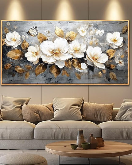 FUHAIHUA Wood Framed Canvas Wall Art For Living Room Wall Decor For Bedroom Office Wall Decoration White Flower Painting Farmhouse Pictures Artwork Room Aesthetic Home Decor 20x40 In