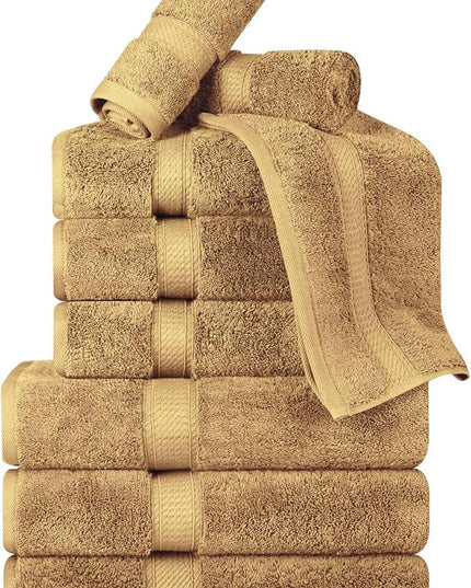 Superior Egyptian Cotton Pile 9 Piece Towel Set, Includes 3 Bath, 3 Hand, 3 Face Towels/Washcloths, Ultra Soft Luxury Towels, Thick Plush Essentials, Guest Bath, Spa, Hotel Bathroom, Toast