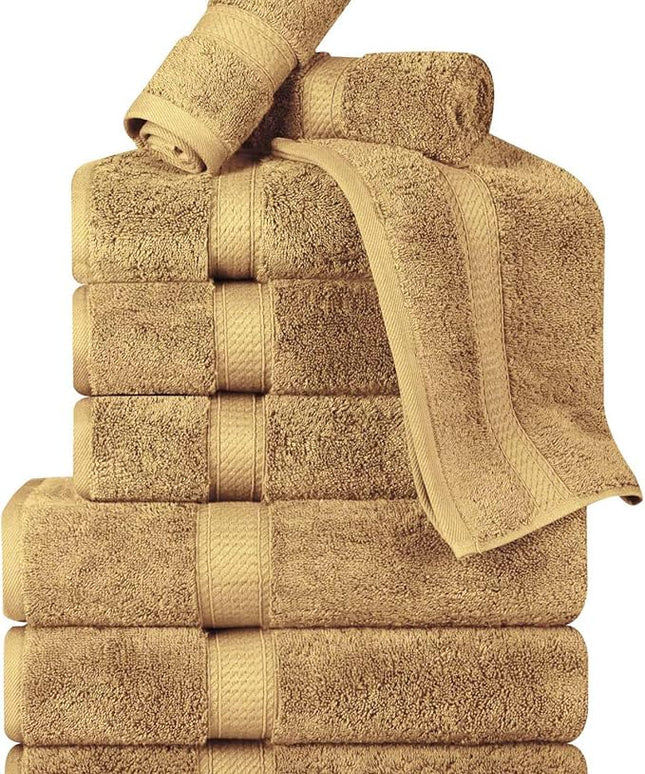 Superior Egyptian Cotton Pile 9 Piece Towel Set, Includes 3 Bath, 3 Hand, 3 Face Towels/Washcloths, Ultra Soft Luxury Towels, Thick Plush Essentials, Guest Bath, Spa, Hotel Bathroom, Toast