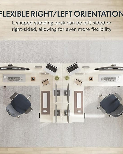 FLEXISPOT 71" L Shaped Standing Desk Electric Corner Table with Shelf, 4 Storage Drawers, Adjustable Computer Workstation for Home, Office, Game, Studio, USB Charger, Light Maple Top + White Frame
