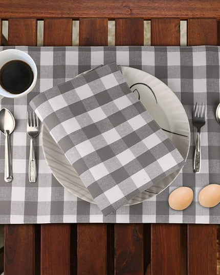 Urban VillaPlacemats for Dining Table 100% Cotton Placemats 14''x20'' Over Sized Tablemats Set of 6 Placemats Grey/White Buffalo Check Tablemats for Family Dinners Wedding PartiesPlacemats