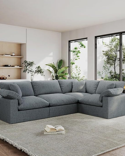 189.4" Modular Sectional Sofa Cloud Couch,4 Seat Down Filled L Shape Comfy Cloud Modern Sofa,Oversized Couch Cushion Covers Removable for Living Room,Light Blue