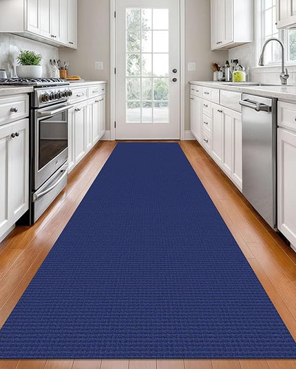 KOZYFLY Long Runners for Hallways 2.6x12 ft Washable Kitchen Runner Non Slip Rubber Backed Hallway Rugs Cotton Entryway Runner Rug Floor Carpet for Indoor Hall, Backdoor, Kitchen, Royal Blue/Navy