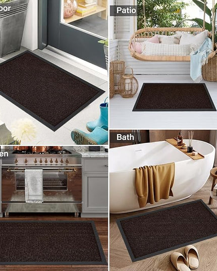 PLEASOR Front Door Mat Indoor Outdoor Entrance, Sturdy Natural Rubber Doormat, Resists Dirt and Absorbent, Low Profile Welcome Mat for Outdoor Entry, 17x30, Brown