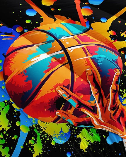 Black Basketball Comforter Set King Size,Watercolor Tie-dye Comforter Color Graffiti Hip Hop Style King Bed Set,Ball Sports Games Bedding Set for Teens Kids Bedroom Decor with 2 Pillowcases.