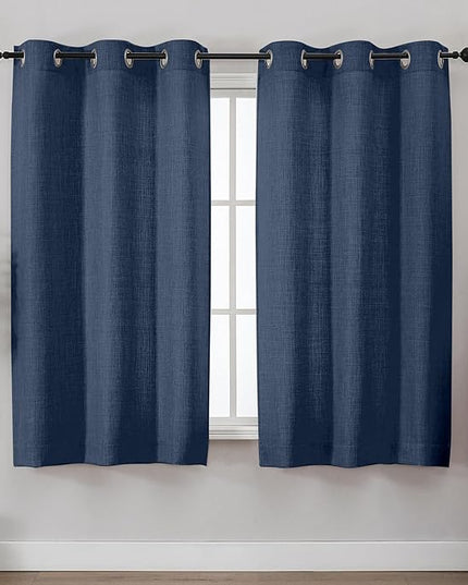 Chyhomenyc Blue Curtains 54 Inch Length 2 Panels for Living Room, Light Filtering Faux Linen Textured Solid Window Curtains, Modern Soft Grommet Drapes for Bedroom, 40Wx54L, 2PCS