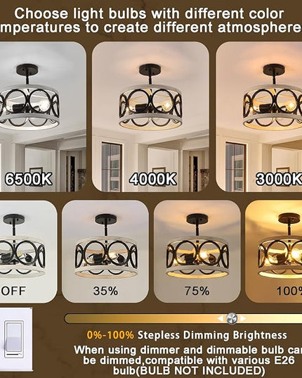 Farmhouse Semi Flush Mount Ceiling Light,3-Light Industry Oak White Sloped Ceiling Light Fixtures D13 Inches Rustic Metal Light Fixture for Entryway Foyer Hallway Kitchen Dining Room