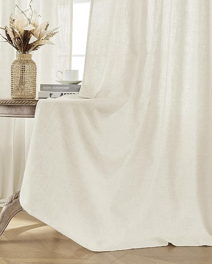 Joydeco Linen Curtains 2 Panel Set, Ivory on Linen Curtains 108 Inch Light Filtering Drapes for Living Room, 100 Inches Wide Drapes with Rod Pocket Back Tab(108" L x 100" W)