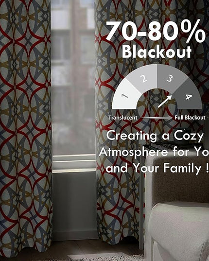 DriftAway Alexander Blackout Curtains for Living Room Linen Blend Pattern Match Thermal Insulated Room Darkening Geo Moroccan Mid Century Back Tab Bedroom Drapes 2 Panels 52 x 63 Inch Linen Red