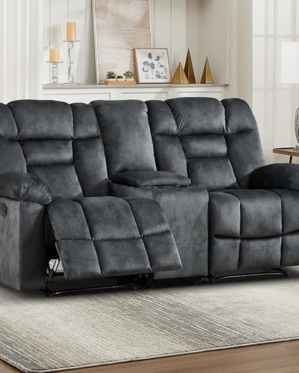 CANMOV Manual Recliner Love Seat Sofa, Wall-Hugger 2 Seats Reclining Couches, Upholstered Sofa Set with Armrests, Fabric Loveseat Couch with Soft Cushion for Living Room, Grey