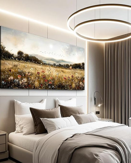 KELIYUAN Modern Canvas Print Wall Art Vintage Home Decorlawn Painting With Floral Wall Art Printsclassic Landscape Office Living Room Bedroom Wall Decor Home Decorcan Be Hung Directly 24x48 Inches