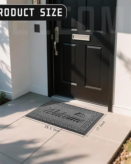 Yimobra Welcome Front Door Mat, Heavy Duty Easy Clean Doormat Indoor Outdoor, Waterproof Quick Dry Floor Mat for Home, Garage, Hign Traffic Areas, Non Slip, Low Profile, 29.5X17 Inches, Beige Brown