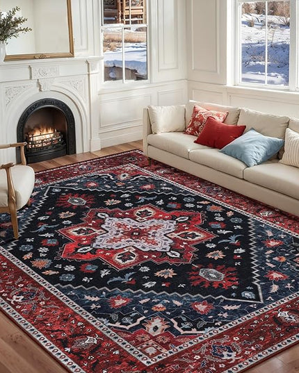 Ciicool Area Rug 5x7ft Washable Rugs for Living Room Non-Slip Indoor Rugs Large Low-Pile Mat Floor Carpet Vintage Rug for Bedroom Dinning Foyer Decor