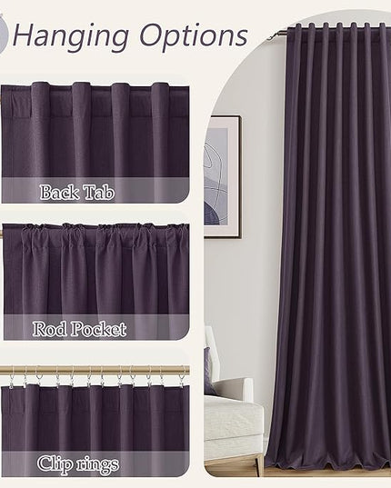 Guken Blackout Curtains 63 Inch Length 2 Panels Set for Living Room Bedroom Back Tab Thermal Insulated 100% Black Out Linen Drapes Room Darkening Window Curtains 63 Inches Long,Plum