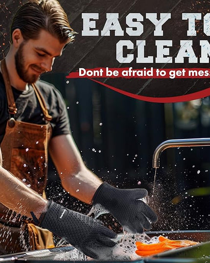 KITCHEN PERFECTION S Silicone Smoker Oven Gloves -Extreme Heat Resistant BBQ Gloves -Handle Hot Food Right on Your Grill Fryer Pit|Waterproof Oven Mitts |Superior Value Set+3 Bonuses