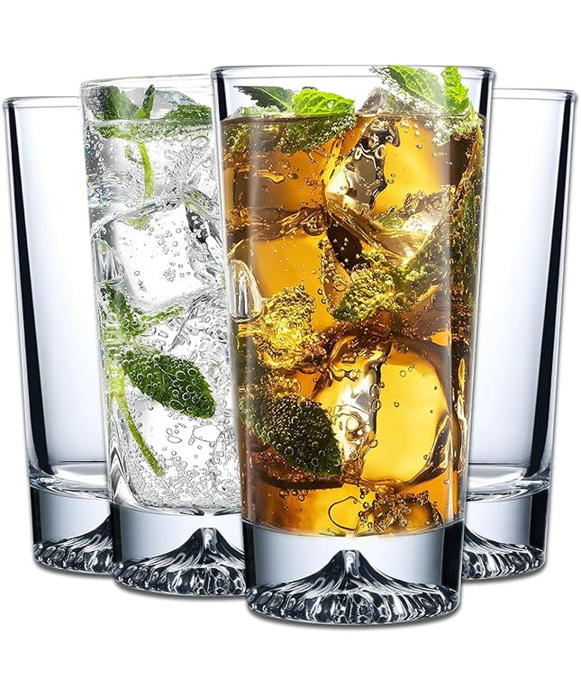 Glass Cups Set of 4 – 12oz Drinking Glasses with Mountain Base – Glasses Drinking Set & Water Glasses for Cocktails, Juice, Water – Premium Glassware for Home Bar (Crystal Mountain)