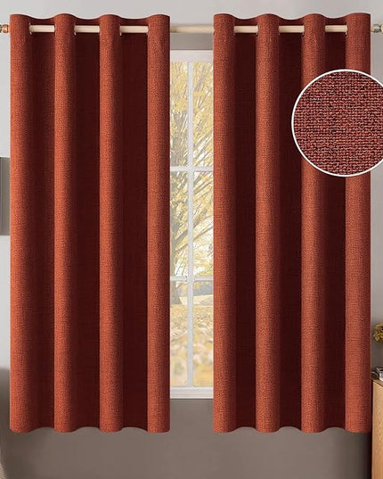 MIULEE Linen Curtains for Bedroom 100% Blackout Thermal Insulated Burnt Orange Grommet Room Darkening Curtains & Drapes Rust Terracotta Fall Decor for Living Room Nursery 52 x 63 Inch (2 Panels)