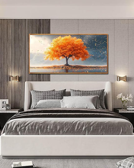 Framed Canvas Wall Art for Living Room Bedroom Office Large Tree of Life Wall Art Orange Tree Fall Landscape Picture Modern Canvas Prints Decor Size 29x59