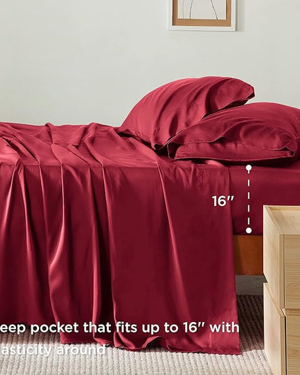 Bedsure Full Size Bed Sheets, Cooling Sheets, Rayon Derived from Bamboo, Breathable & Soft, Deep Pocket Up to 16 Inches, Hotel Luxury Silky Bedding for Hot Sleepers, Burgundy