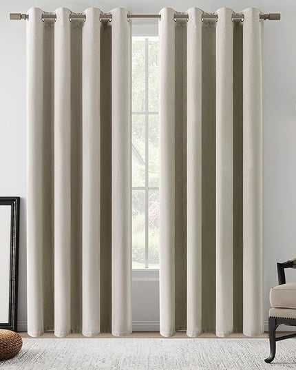 100% Blackout Natural Linen Curtains 84 Inch Length 2 Panels Set for Bedroom, Noise Reducing Thermal Insulated Lightweight Completely Blackout Grommet Drapes, Natural, W52 x L84, 2 Panels