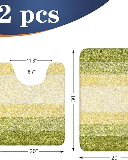 OLANLY Bathroom Rug Set 2 Piece, Soft Absorbent Microfiber Bath Mats and U-Shaped Contour Toilet Rug, Non-Slip, Machine Wash Dry, Plush Shaggy Bath Mats for Bathroom (30"x20"+24"x20", Olive Green)
