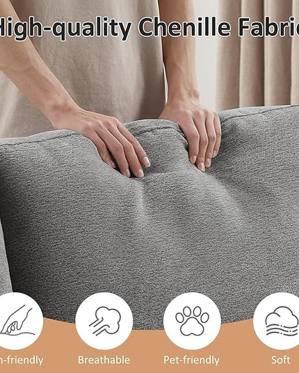 VANOMi 118'' U Shaped Sectional Sofa, 4 Seat Modern Sectional Couch, Double Chaise Longue, Cozy Chenille Sofa Couches for Living Room Apartment, Grey