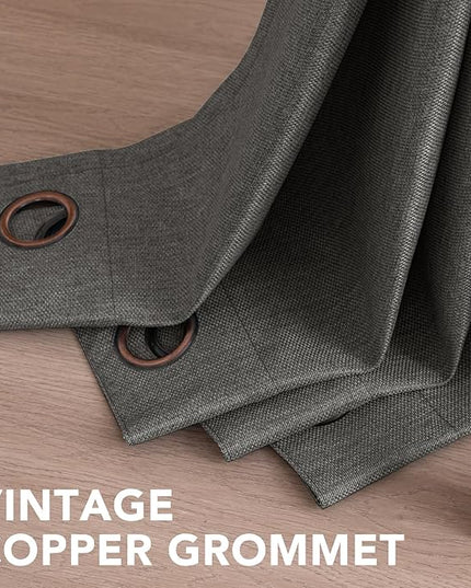 H.VERSAILTEX Room Darkening Linen Curtain for Bedroom/Living Room Extra Wide Blackout Curtains 100 x 84 Inches for Patio Glass Door Primitive Textured Thick Linen Burlap Fabric, Heather Charcoal Gray