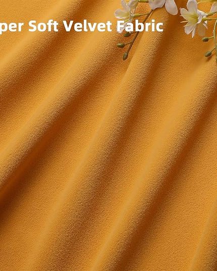 Joydeco Yellow Velvet Curtains 63 inch Length 2 Panels, Luxury Blackout Rod Pocket Thermal Insulated Window Curtains, Super Soft Room Darkening Drapes for Living Dining Room Bedroom,W52 x L63 inches