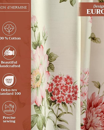 Maison d' Hermine Curtains for Living Room 100% Cotton 124 inch Length One Panel Light Filtering Curtains for Bedroom Windows with Rod and Loop Pockets Drapes (Swyncombe Coral, 50" W x 124" L)