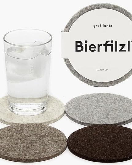 Graf Lantz - Bierfilzl Merino Wool Round Coasters Set of 4 - Earth (4" Circles) - Absorbs 30% of Weight - German Wool - Heat Resistant, Sustainable, & Reusable - Home Decor & Coffee Table Decor