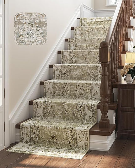 jinchan Fiora Hallway Runner Rug 3x8 Machine Washable Runner Rug Taupe Vintage Floral Design Non-Slip Low Pile Ultra-Thin for Kitchen Laundry Room Bedroom Farmhouse (3‘x8', Taupe)