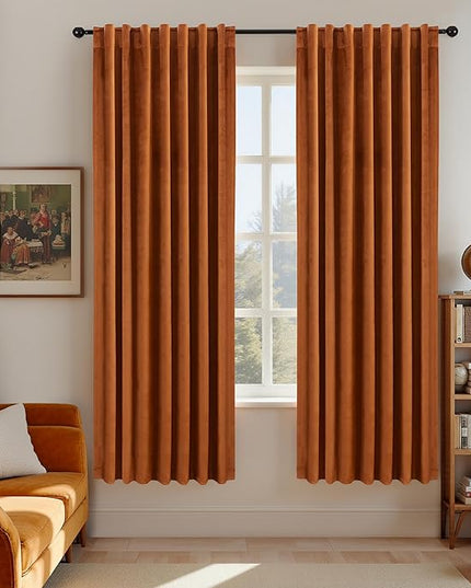 KOUFALL 52x72 Inch Length Burnt Orange Back Tab Velvet Curtains