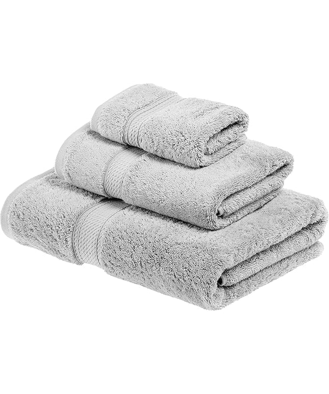 Superior Egyptian Cotton Pile 3 Piece Towel Set, Includes 1 Bath, 1 Hand, 1 Face Towel/Washcloth, Ultra Soft Luxury Towels, Thick Plush Essentials, Guest Bath, Spa, Hotel Bathroom, Silver