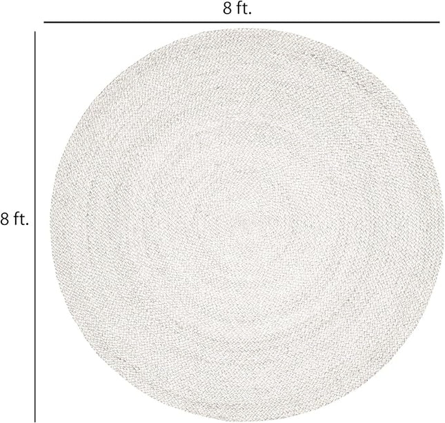 FRELISH DECOR Handwoven Jute Area Rug - Off-White Round Rustic Vintage Braided Reversible Rug - Eco Friendly Rug for Bedroom - Kitchen - Living Room - Farmhouse (8' Round - Off-White)
