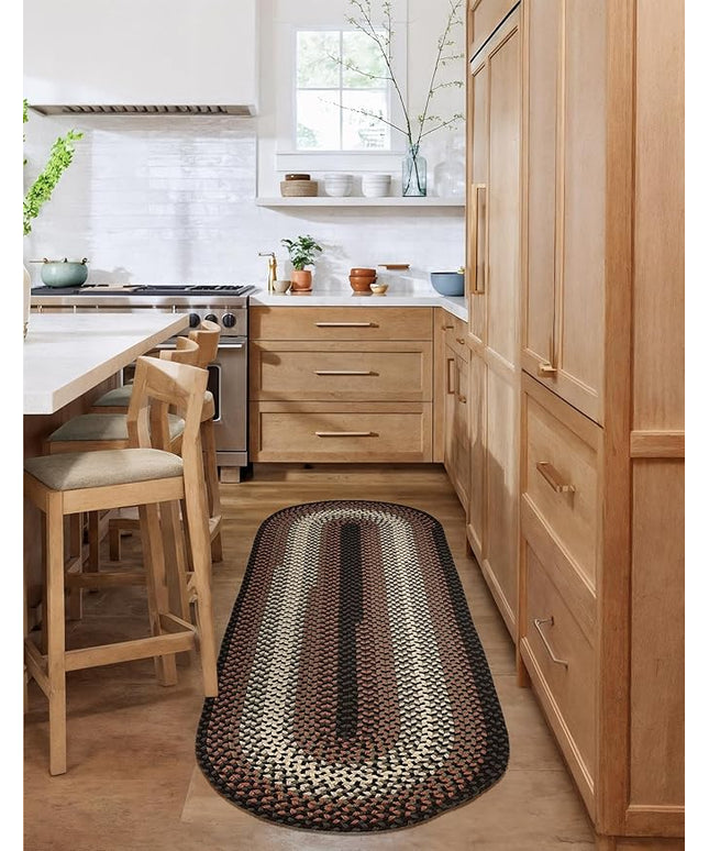 Tranquility TQ82 Black 2' x 6' Runner - Braided Area Rug, Home Decor, Floor Mat or Bedroom Rug - Easy Care, Ideal for High Traffic Areas in Hallway and Living Room - Made in USA