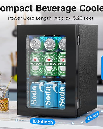 24 Cans Beverage Refrigerator Cooler, Mini Fridge Countertop Drink Cooler for Soda, Canned Beer, Adjustable Digital Temperature Control for Home Dorm Office, Black