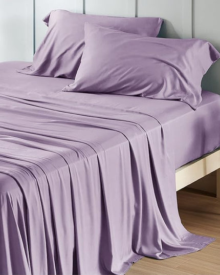 Bedsure California King Sheet Sets, Cooling Sheets for Hot Sleepers, Rayon Derived from Bamboo, Breathable & Soft, Deep Pocket Up to 16 Inches, Hotel Luxury Silky Bedding, Lilac